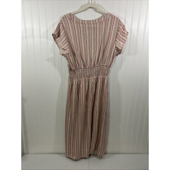 Market & Spruce Women Large Neriah Smocked Red Linen Blend Dress Lined Midi - Picture 2 of 9